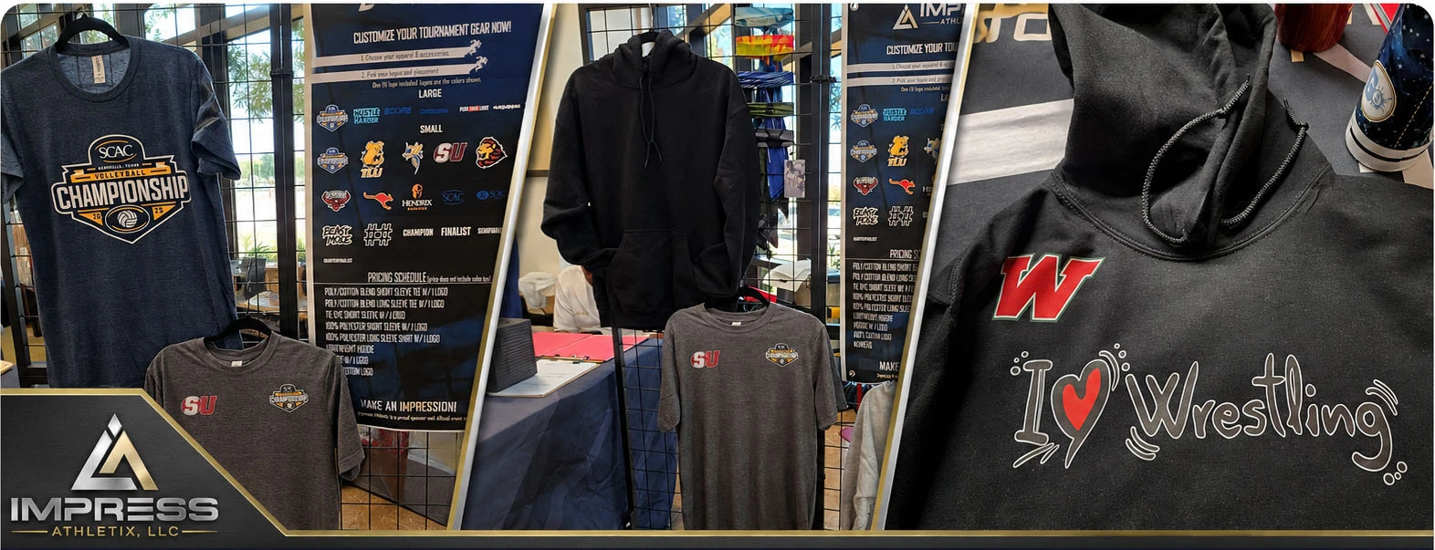 Examples of custom event shirts available from Impress Athletix
