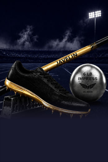 Track spike, javelin, shot put, and track and field equipment