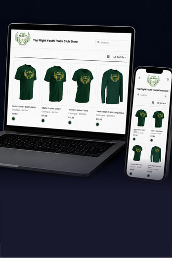 Athletix Shops online team store displayed on a laptop and mobile device