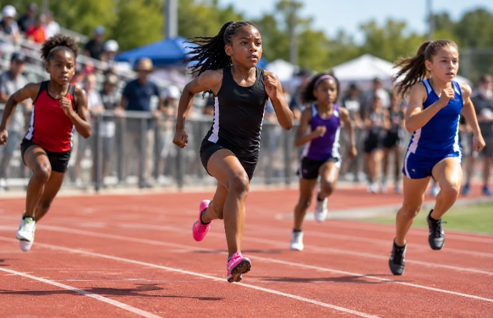 Illustrative image of youth runners competing on an outdoor track.