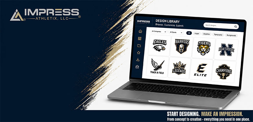 Impress Athletix Design Library on a laptop