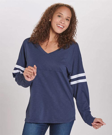 [GHT17A-XS-VY] V-Slub Pom Pom Long Sleeve Jersey T-Shirt (XS, Navy)