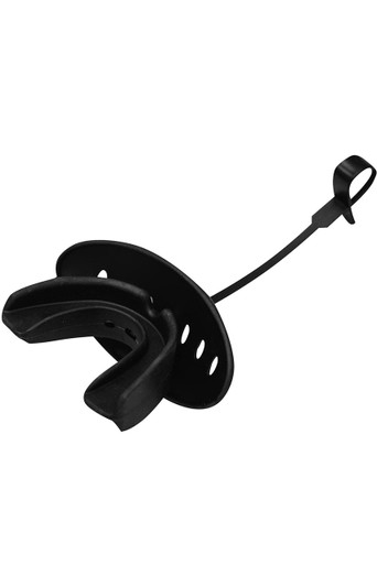 Black Boil-And-Bite Strapped Mouthguard w/ Lip Protector